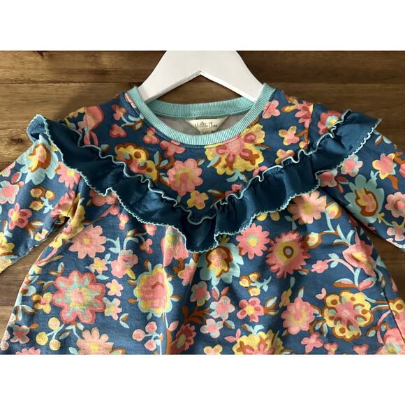 Matilda Jane Wonderment Flower Forest Blue Pink Long Sleeve Ruffle Tunic Top 6 - Picture 3 of 8